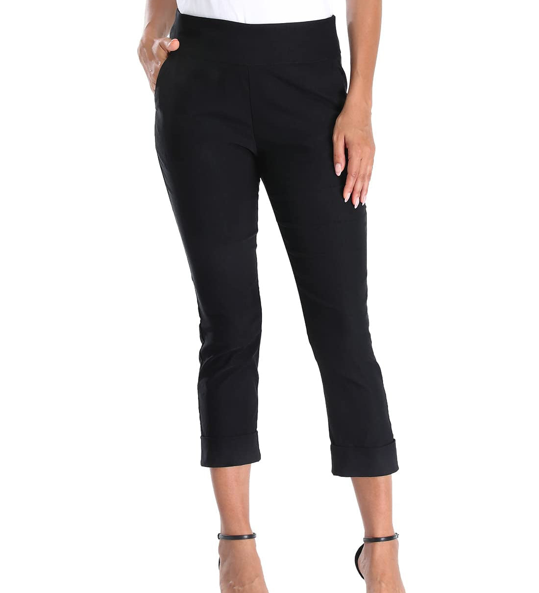 Cuffed-Hem High-Waist Tailored Cropped Pants