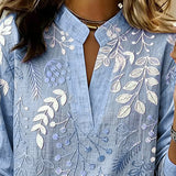 Blouse with Floral Print and Stand-Up Collar