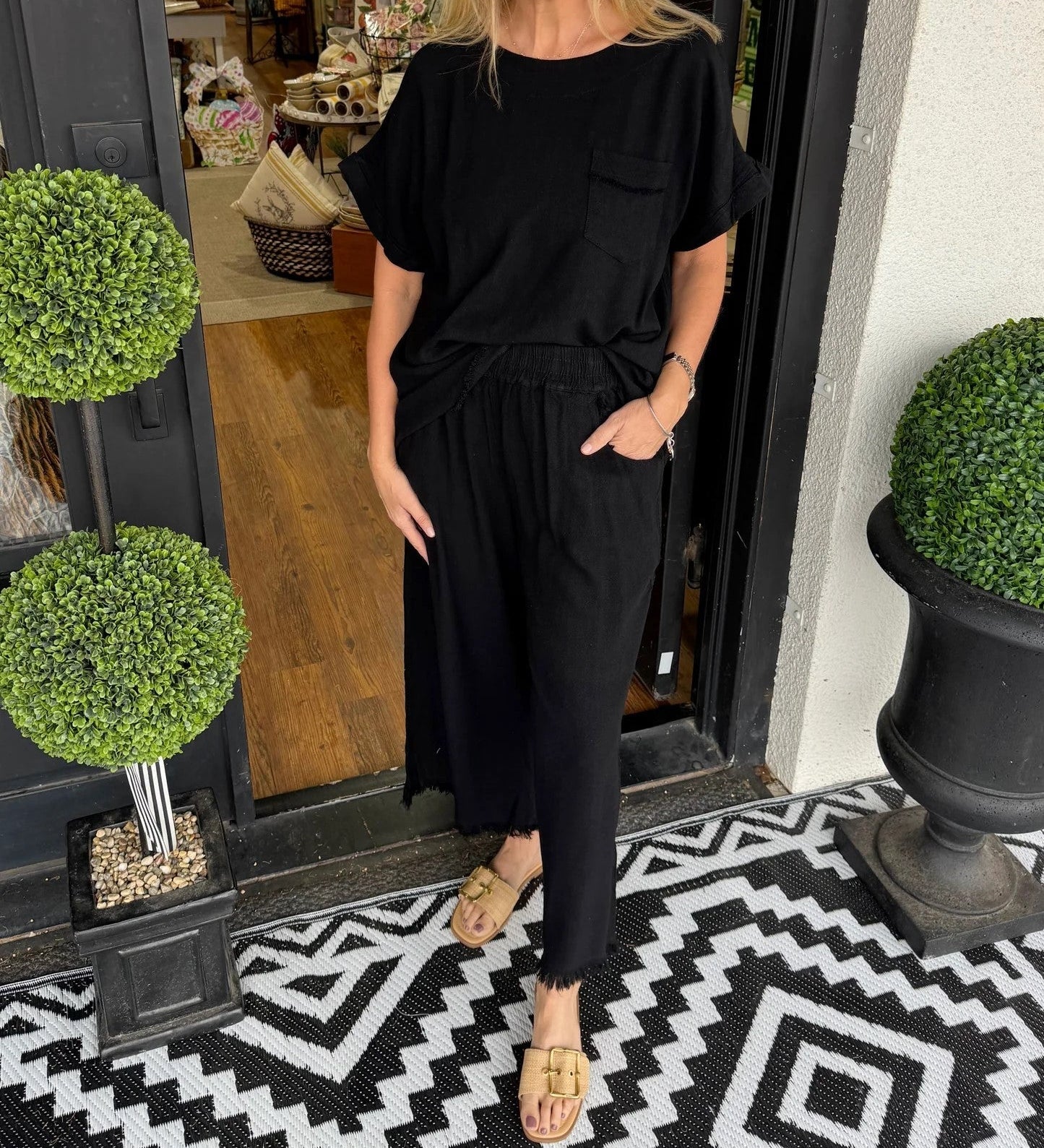 Raw Hem Wide Leg Pant Set