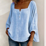 Solid Button-Neck Relaxed Blouse