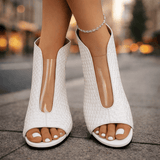 Chic Glamorous Metallic Woven Block-Heel Sandals