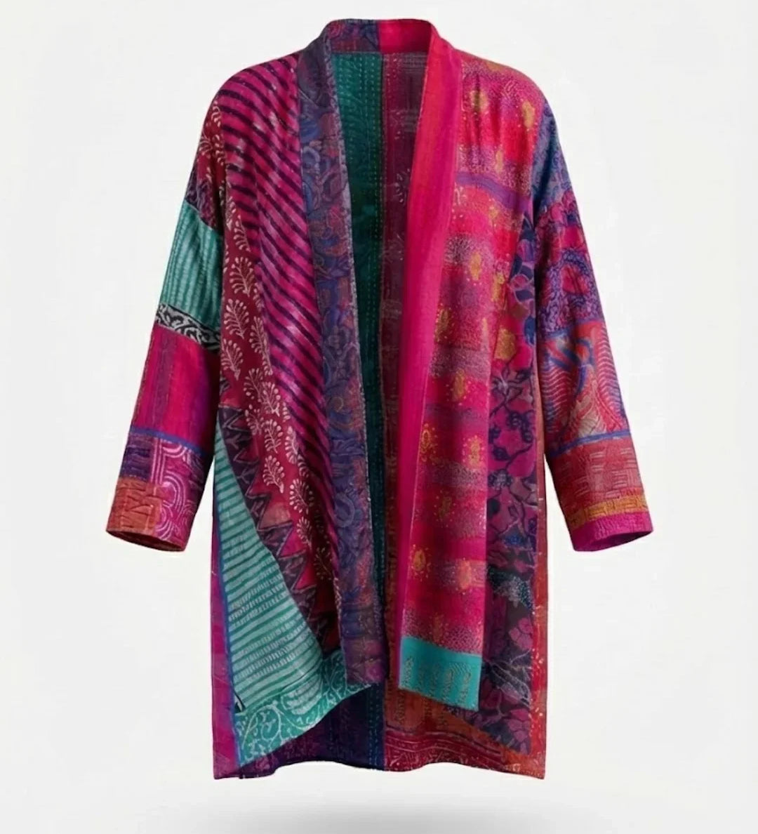 Eden™ | Patchwork Print Open-Front Oversized Kimono Fit Cardigan