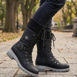 Cordelia™ | Knit-cuff buckle-strapped lace-up hiking boots