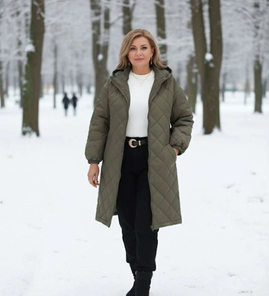 Calista™ | Quilted Zip-Front Hooded Longline Puffer Coat Plus-Size