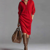 Joyce™ | Button Front Collared Knit Midi Sweater Dress
