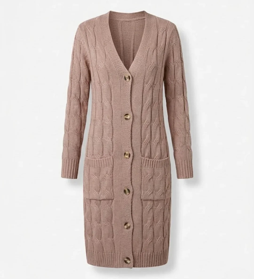 Jael™ | Cable-Knit Buttoned Long Cardigan Dress