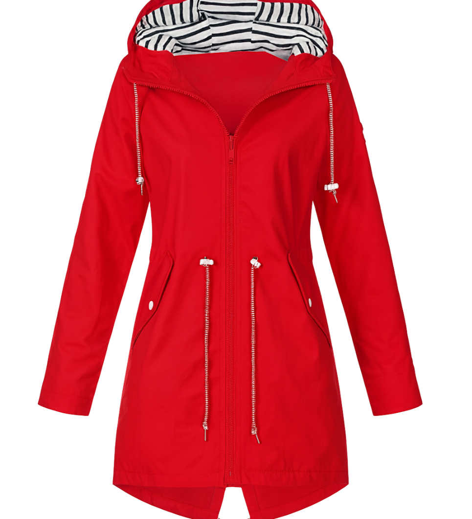 Rebecca™ | Striped-Lined Drawstring-Waist Hooded Parka Coat
