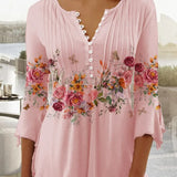 Floral Pintuck Bell Sleeve Blouse