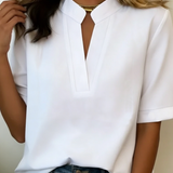 Split-Neck Elegant Chiffon Short-Sleeve Blouse