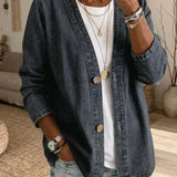 Button-Front Casual Oversized Denim Jacket