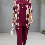 Polished Modern Geometric Print Cardigan & Matching Trouser Set