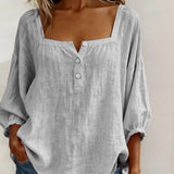 Solid Button-Neck Relaxed Blouse