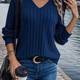 Anouk™ | Ribbed Knit Long-Sleeve V-Neck Pullover Sweater