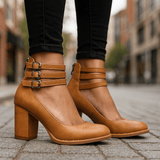 Eye-Catching Vibrant Triple-Strap Block Heel Pumps