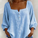 Solid Button-Neck Relaxed Blouse