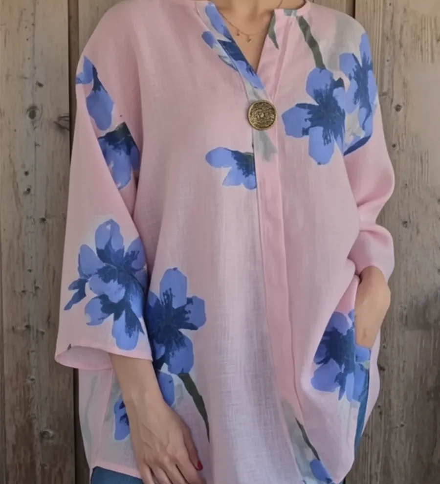 Elegant Floral Print Button-Detail Relaxed Blouse