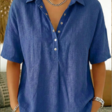 Snap-Button Casual Linen Blouse