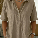 Snap-Button Casual Linen Blouse