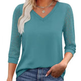 Lace-Sleeve Casual V-Neck Blouse