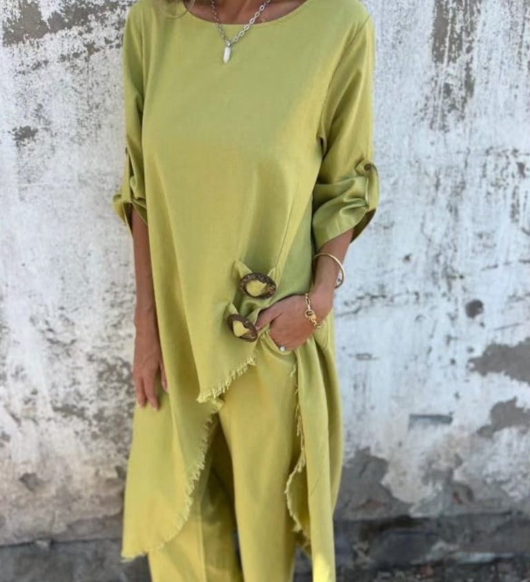 Raw Hem Asymmetrical Tunic Set