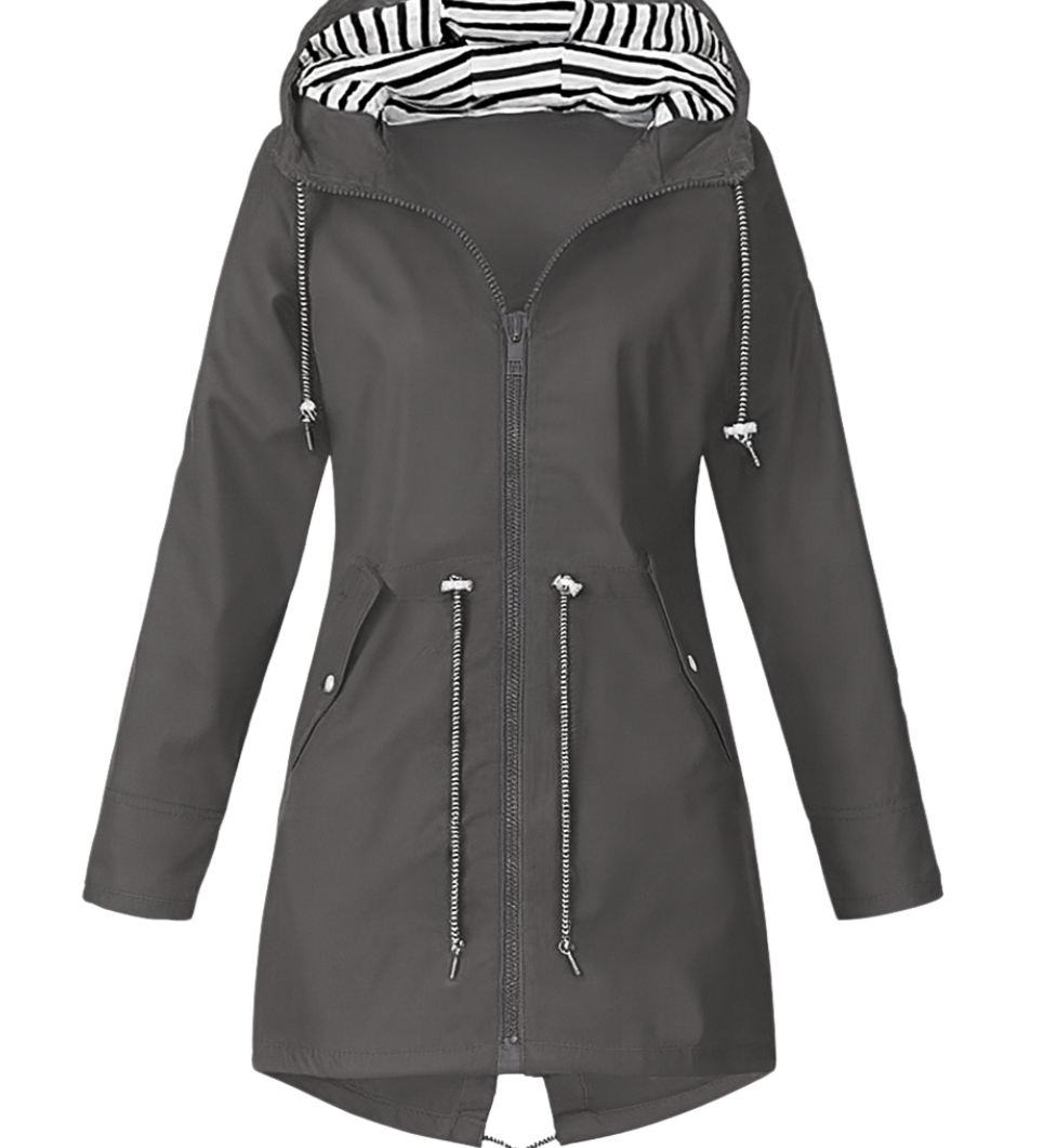 Rebecca™ | Striped-Lined Drawstring-Waist Hooded Parka Coat