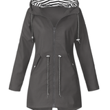 Rebecca™ | Striped-Lined Drawstring-Waist Hooded Parka Coat