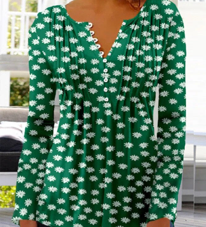 Floral Pintuck Bell Sleeve Blouse