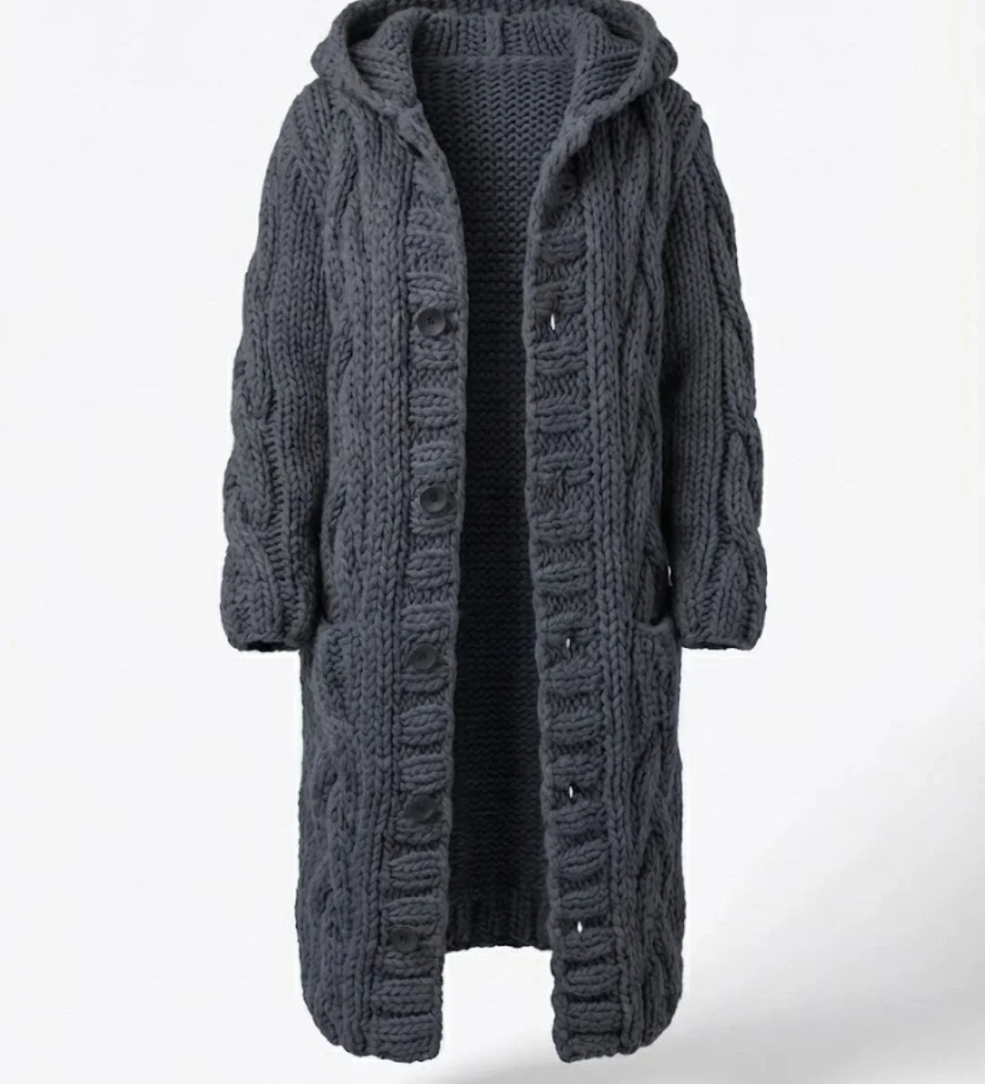 Fancytech™ | Chunky Cable-Knit Hooded Long Coat