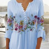 Floral Pintuck Bell Sleeve Blouse