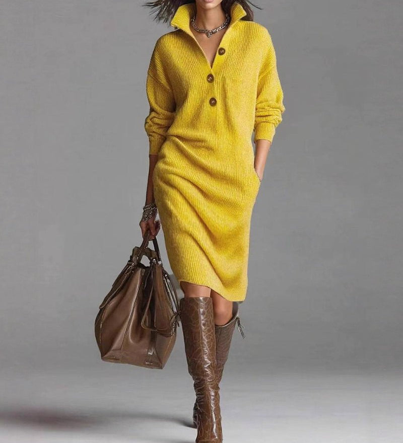 Joyce™ | Button Front Collared Knit Midi Sweater Dress
