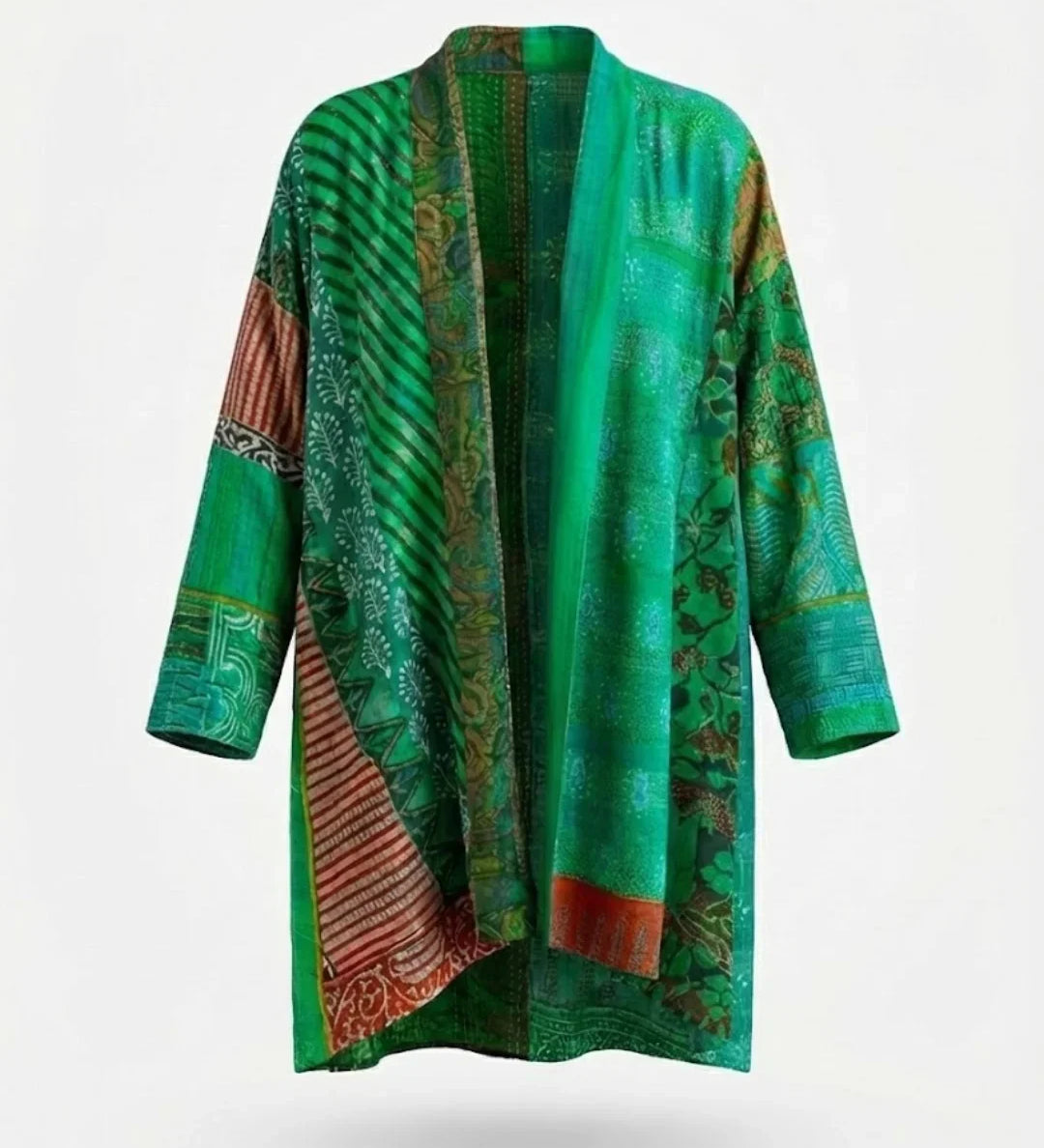 Eden™ | Patchwork Print Open-Front Oversized Kimono Fit Cardigan