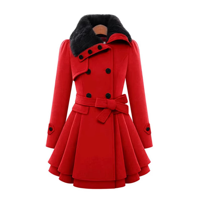 Cordelia™ | Faux-fur collar belted fit-and-flare coat