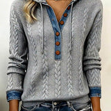 Elise™ | Cable-knit hooded Henley sweater