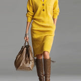 Rosetta™ | Ribbed Knit Button-Front Polo Sweater Dress