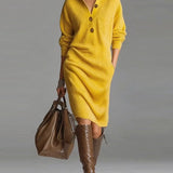 Rosetta™ | Ribbed Knit Button-Front Polo Sweater Dress