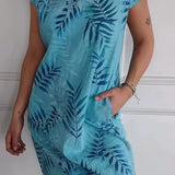 Breathable Tropical Print Side-Pocket Shift Dress