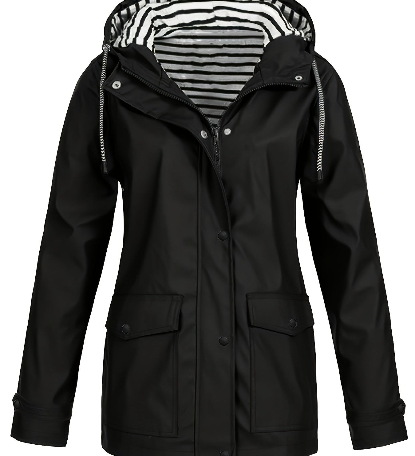 Zelda™ | Striped-Lined Drawstring Hooded Rain Parka Jacket