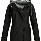Zelda™ | Striped-Lined Drawstring Hooded Rain Parka Jacket