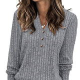 Wendy™ | Ribbed Knit Button-Front Henley Sweater