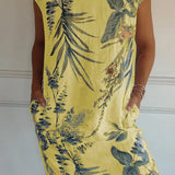 Breathable Tropical Print Side-Pocket Shift Dress