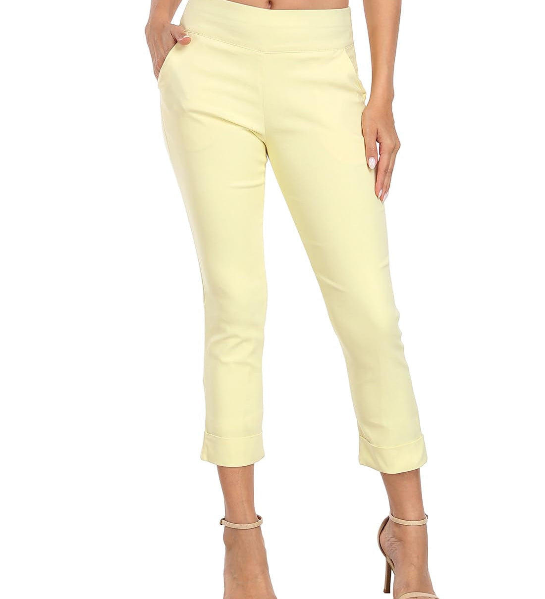 Cuffed-Hem High-Waist Tailored Cropped Pants