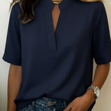 Split-Neck Elegant Chiffon Short-Sleeve Blouse