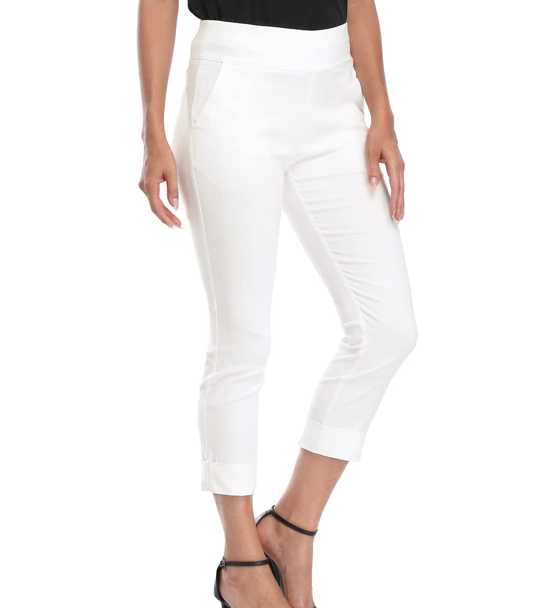 Cuffed-Hem High-Waist Tailored Cropped Pants