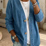 Button-Front Casual Oversized Denim Jacket