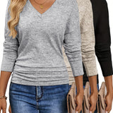 Maura™ | Soft and Stretchy V-Neck T-Shirt | 3-Pack Colors