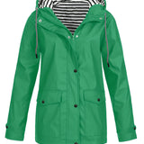 Zelda™ | Striped-Lined Drawstring Hooded Rain Parka Jacket