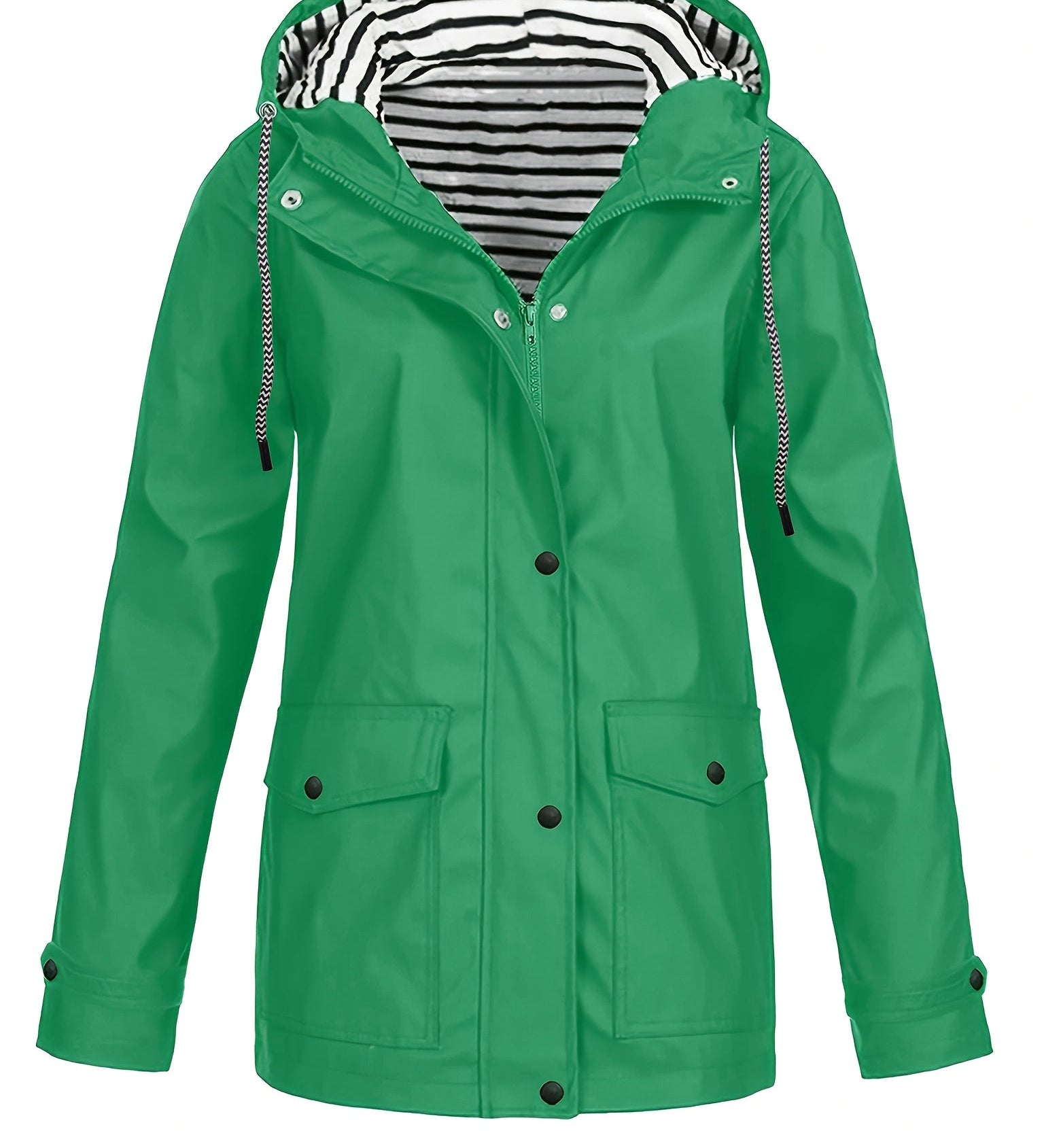 Zelda™ | Striped-Lined Drawstring Hooded Rain Parka Jacket