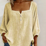 Solid Button-Neck Relaxed Blouse