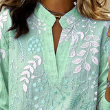 Blouse with Floral Print and Stand-Up Collar