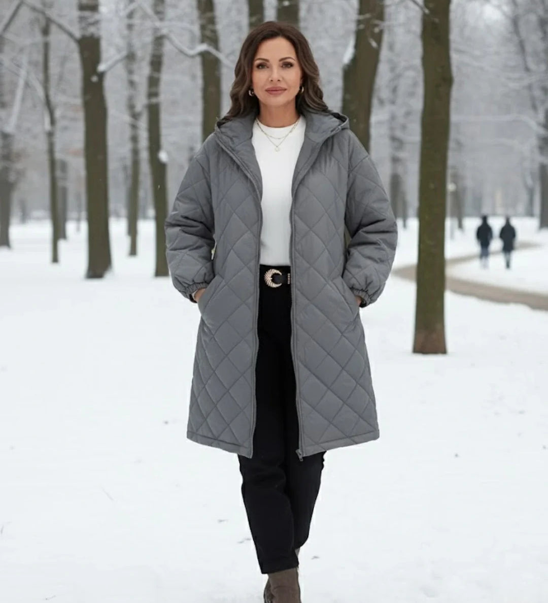 Calista™ | Quilted Zip-Front Hooded Longline Puffer Coat Plus-Size